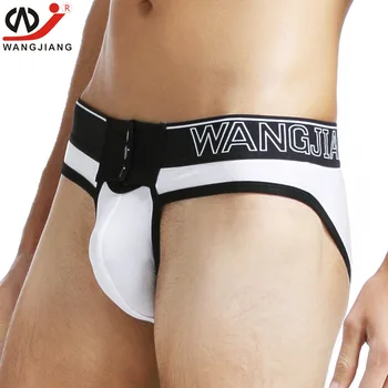 

WJ 2019 Men's Button Thong Men's Underwear Cotton Sexy Breathable Solid Color Men's Casual Home Thong Cueca Boxer Men