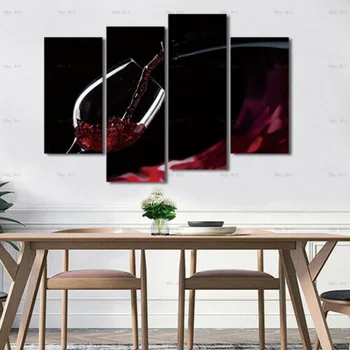 

4pcs Spray Painting Oil Painting Four Fight Red Wine Modern Home Art Hanging Picturesfor Living Room Dining Room Home Decoration