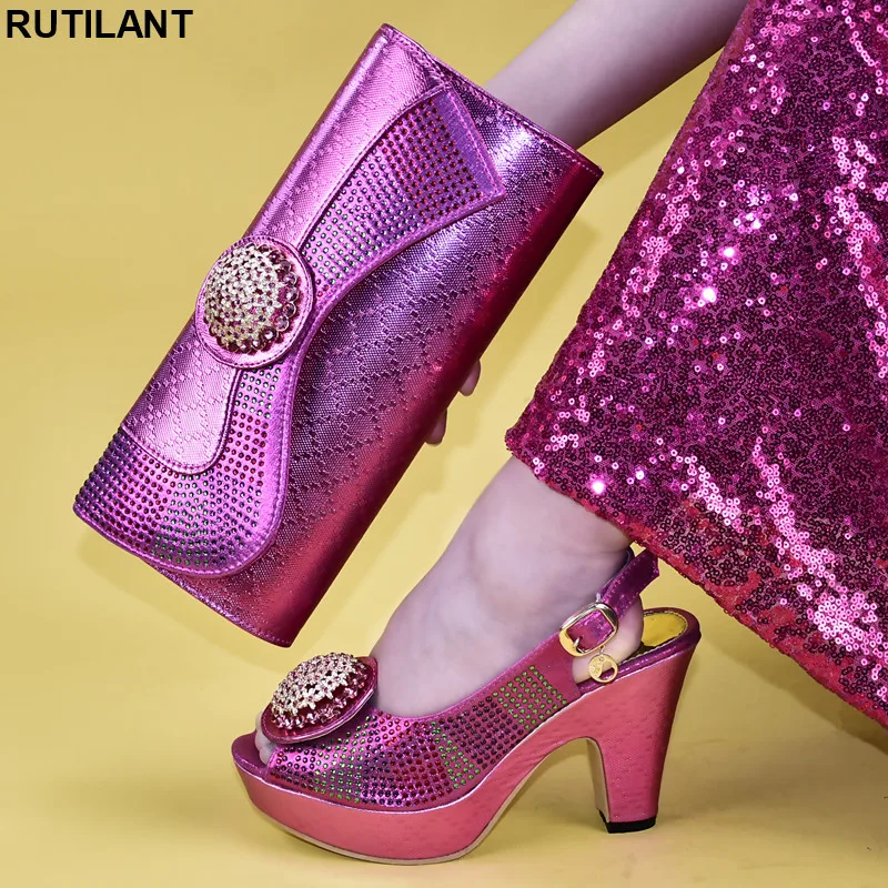 

New Arrival Italian Designer Shoes and Bags Matching Set African Wedding Shoes and Bags Matching Set Metal Decoration Elegant