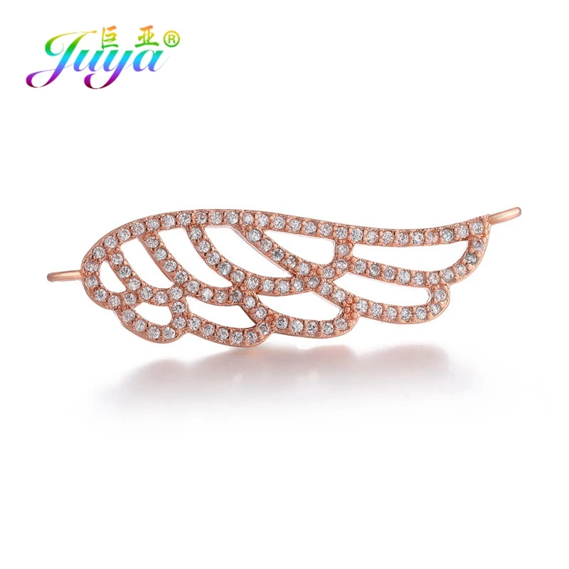 Rose Gold Juya DIY материал для бижутерии медь микро проложить Циркон Крылья Ангела листья с отверстиями для крепления подвески для ручной работы браслет серьги изготовление - Окраска металла: Rose Gold