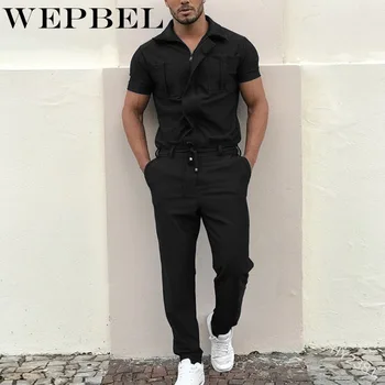 

WEPBEL Men Summer Sport Running Long Playsuit One Piece Outdoor Short Sleeve Long Trousers Jumpsuit Workout Overalls