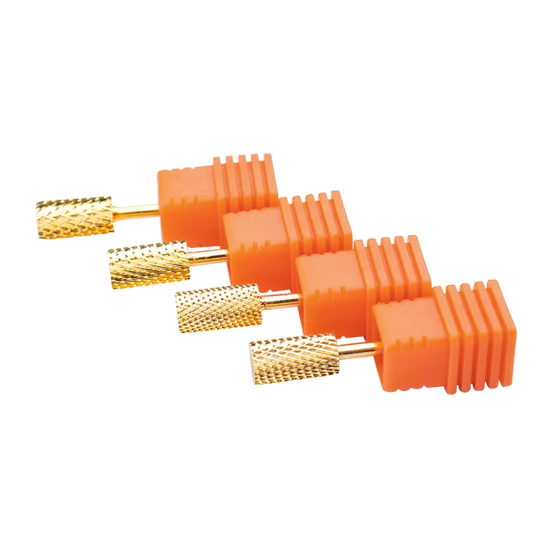 4 Types 3/32'' Golden Professional Carbide Nail Drill Bits Set Gold Gear Shape Burr Electric Drill Accessories Multi Size