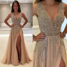Бисерные Длинные Выпускные платья Роскошные Vestidos De Gala сексуальные с открытой спиной v-образным вырезом тюлевые вечерние строгие вечерние платья вечерние для женщин