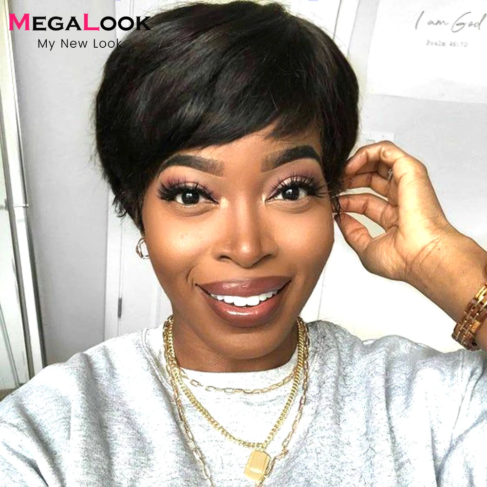 Парики для женщин с коротким Бобом парик Megalook Remy бразильский прямыми волосами