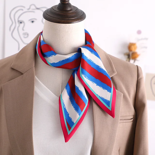 Sweet Love Print Women Small Silk Scarf Handle Bag Ribbons Female Head Scarves Sharp angle Green 90*10cm 65