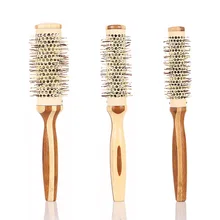 Бамбуковая Расческа с деревянной ручкой, цилиндрическая нейлоновая расческа для моделирования зубов с пряжкой, объемная прическа, пушистая расческа для вьющихся волос