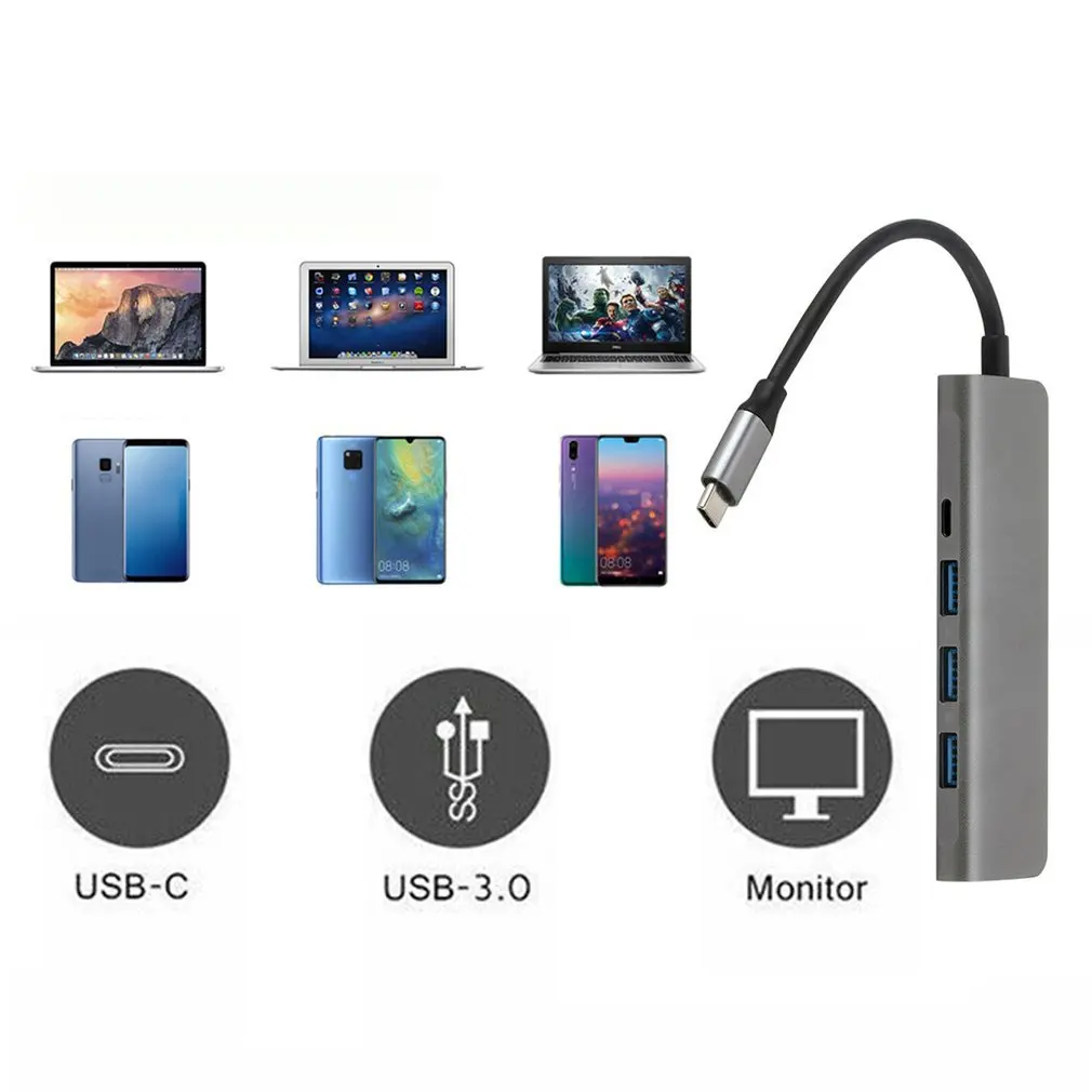 5 в 1 type C концентратор к HDMI 3* USB 3,0 4K PD адаптер док-станция для ноутбука для MacBook ПК адаптер Высокая производительность