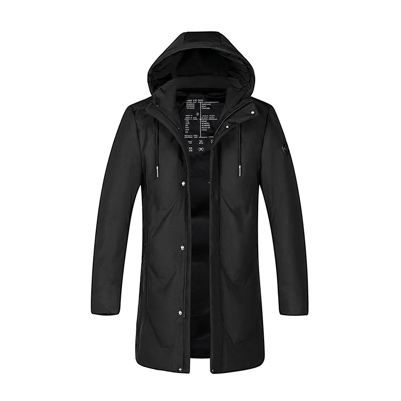Стиль, деловая мужская пуховая куртка средней длины с капюшоном, белое пуховое плотное пальто