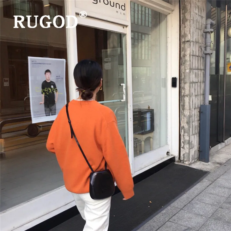 RUGOD корейский стиль Шикарный яркий цвет шерстяной свитер с v-образным вырезом простой пуловер Зимние Топы для женщин Мода Kpop одежда