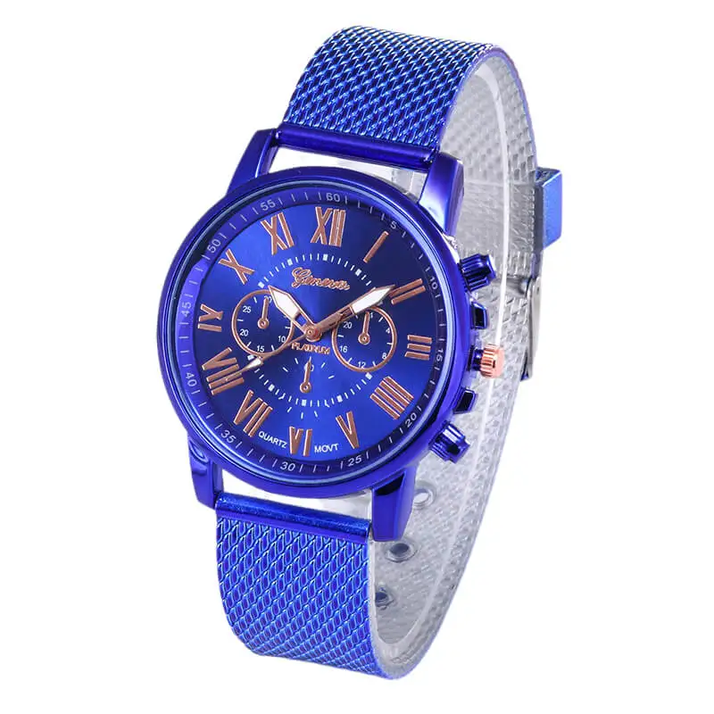 Foloy G цифровые женские часы качественная Мода GENEVA римские цифры искусственная кожа аналоговые кварцевые женские часы-браслет часы подарок - Цвет: Синий