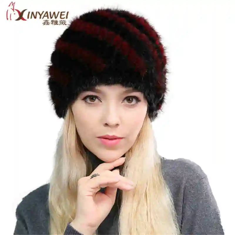 red Gorros De Piel женская зимняя меховая шапка из натурального меха норки женские меховые шапки меховая одна шапка Moda Gorro Elegante вязаная шапка из меха норки - Цвет: red