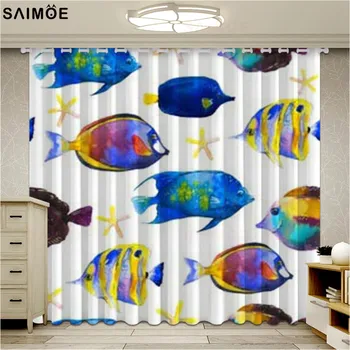 

American style Tropical Fish Blackout Curtains For Bedroom Sea Fish Window Curtains Living Room Ultra-thin Micro Shading Cortina