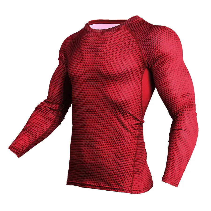 New Model Sweat Quick Dry Compression Sets Men Long Johns Thermal Underwear fitness bodybuilding shapers - Цвет: Red-t-shirt