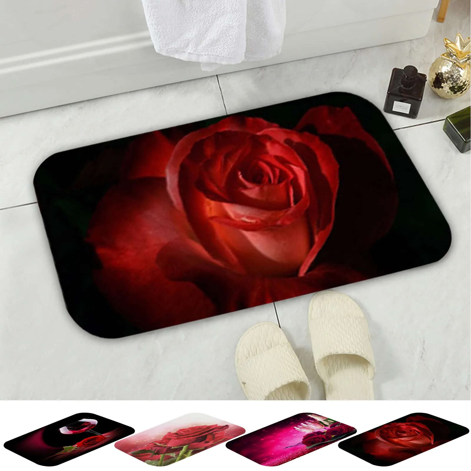 Valentine's Day Welcome Doormats Red Rose Printing Home Carpets Decor Living Room Bathroom Carpet Floor Decorate #T2P | Дом и сад