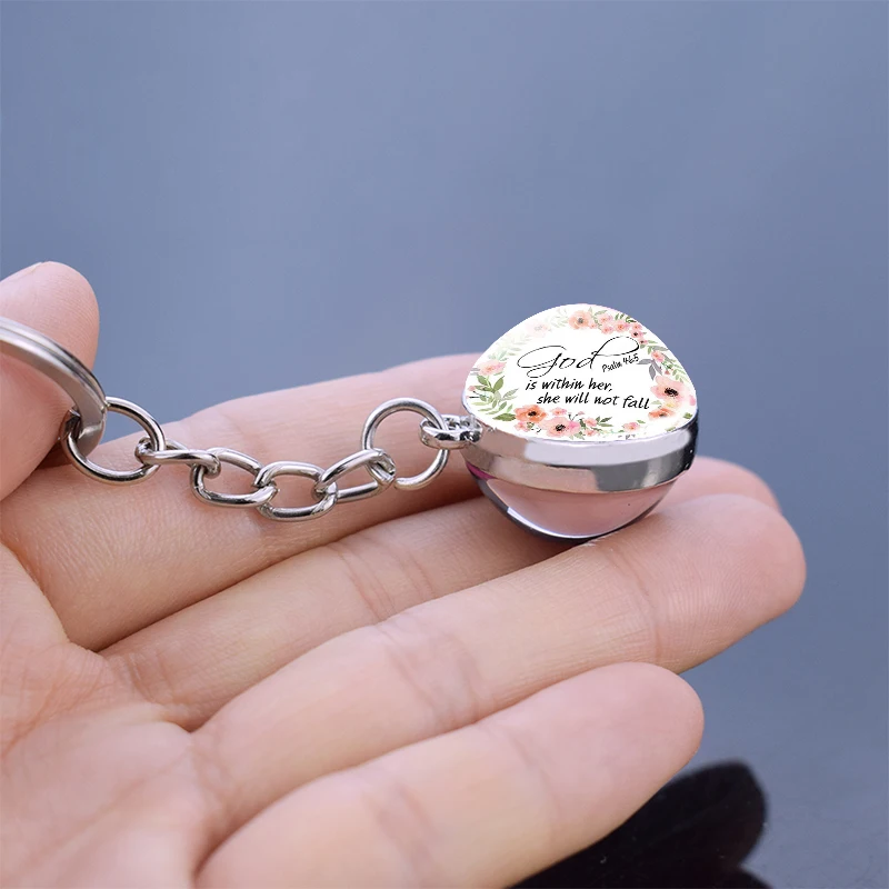 Библейский стих брелок цитаты стеклянный шар двухсторонний Кабошон для ключей