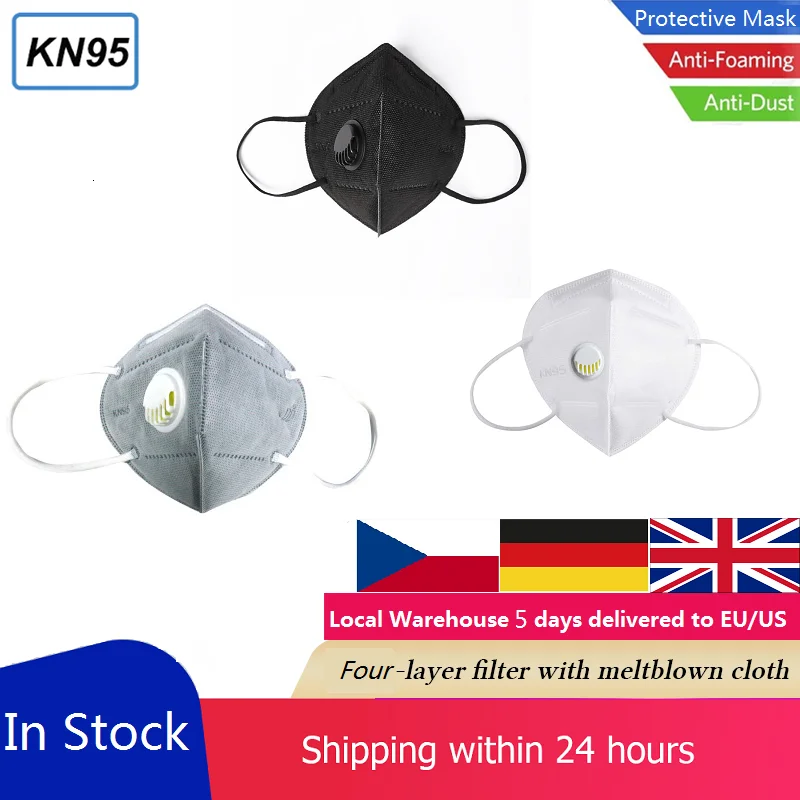 

3 Layers Face Mask Non-woven Valve Protection KN95 95% Filtration Respirator Dust Masks Anti-Fog Antibacterial Filter PM2.5