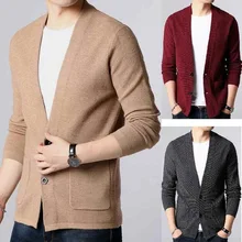 Осень-зима, теплый кашемировый шерстяной кардиган, мужское шерстяное пальто, брендовый мужской свитер, уличная мода, мужской свитер, шерстяной кардиган