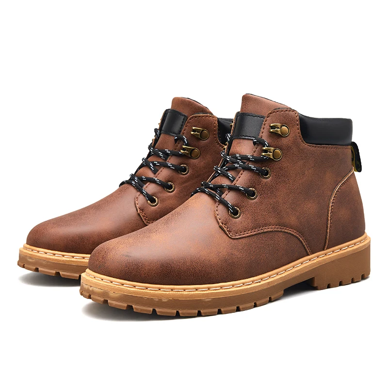 Модные мужские кожаные ботинки Martens; Зимняя мужская обувь; Водонепроницаемая повседневная обувь; Мужская брендовая Роскошная Свадебная обувь; мужские ботинки; Botas - Цвет: Brown