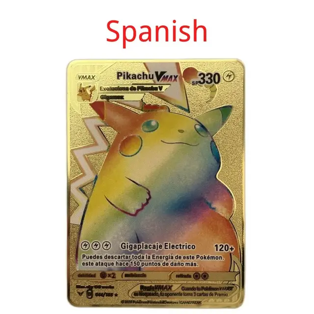Spanish Pokemon Metal Card Pikachu Fire-breathing Dragon VMAX Gold V/GX/OX Card Toys Play Games Collection Card Children's Gifts 23