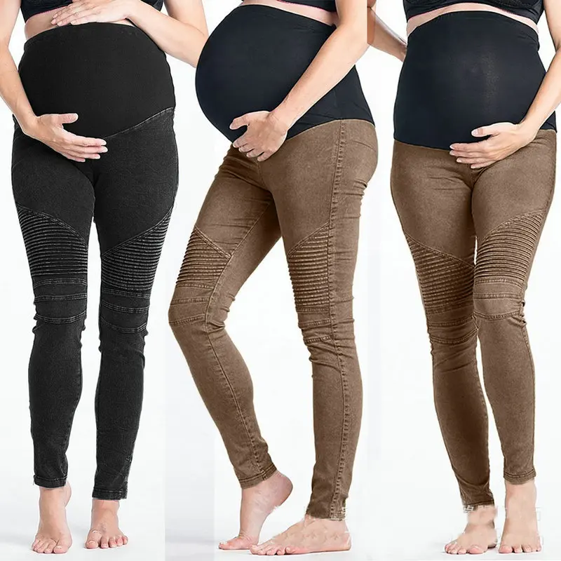 

High Waist Clothes For Pregnant Women Zipper Maternity Pants Capris Clothing Soft Pregnancy Black Brown Skinny Leggings Trousers