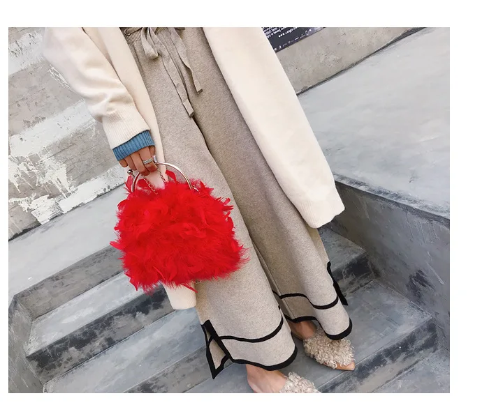 Korean Soft Feather Ring Evening Handbag Women Fashion Shoulder Chain Bag Small Purse And Handbags Pink Red Female Bolso Mujer