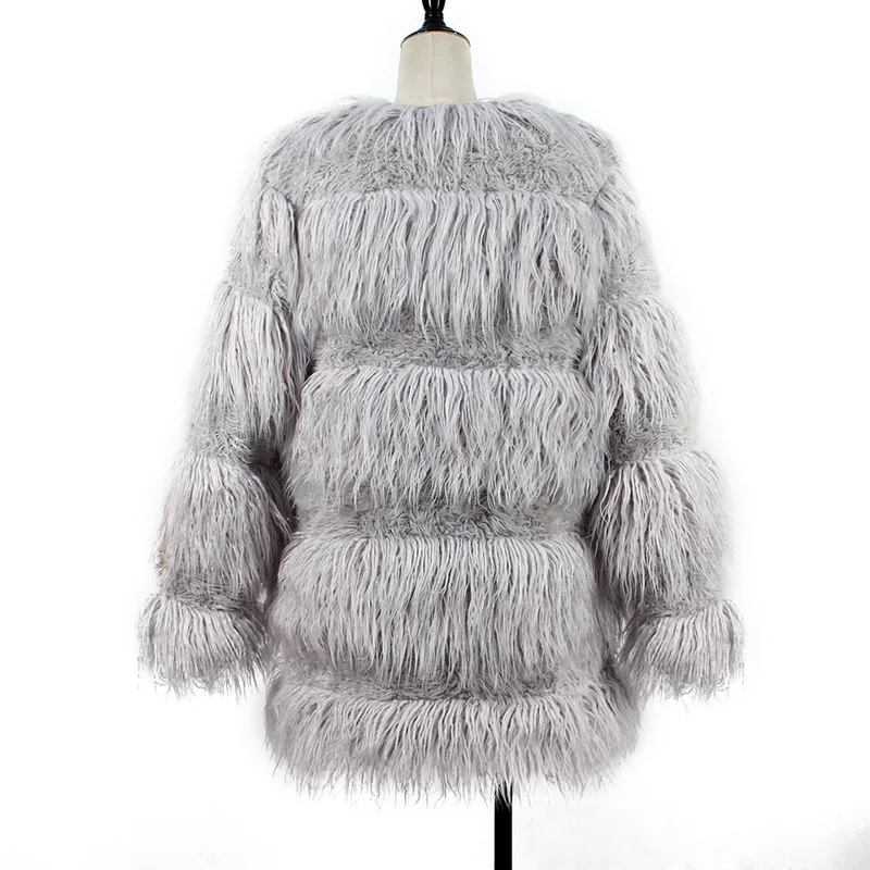 NIBESSER Women's Shaggy Faux Fur Coats Autumn Winter Warm Solid Color Coats Casual Long Sleeve Short Jacket Pockets Fashion