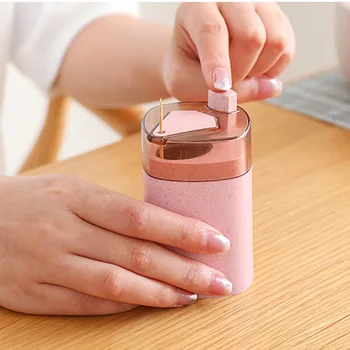 

1Pc Toothpick Storage Box Automatic Toothpick Dispenser Toothpick Holder Wheat Straw Container Household Table Organizer