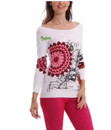 Женский дизайнерский винтажный матовый пуловер desigual от испанского дизайнера, свитера в ярких лоскутных цветах - Цвет: Шампанское