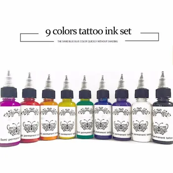 

9 Pcs 30ml Professional Tattoo Ink 9 Colors Kit 1 oz 30 ml /Bottle Tattoo Pigment Kit Fashion Makeup cosmetics Tools Ink