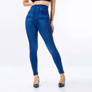 

джинсы Women's Casual Imitation Cowboy Leggings Lace High Elasticity Slim Cropped Pants джинсы женские