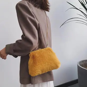

Fashion Simple Cute Plush Small Square Bag Women's Handbag 2020 High-quality Casual Chain Mobile Phone Shoulder Messenger Bags