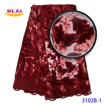 

Nigeria Lace Fabrics Velvet Fabric For Dresses Burgundy Sequin Fabric African Lace Fabric 2019 High Quality Nigerian Mr3102b