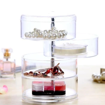 

360°Rotating Acrylic Transparent Cosmetic Storage Box Jewelry Box 4 Layers Makeup Box Storage Boxes