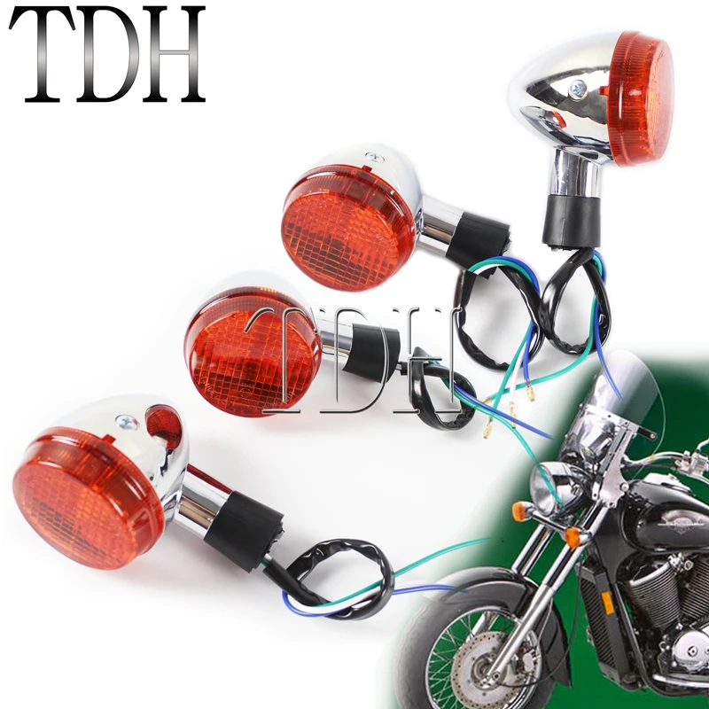 4X Red Grill Turn Signals For Harley Dyna Sportster Softail Cafe Racer Cruiser
