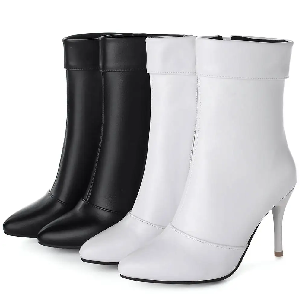 BONJOMARISA Plus Size 32-46 Ladies Elegant Ankle Boots Pointed Toe Booties Thin High Heels Shoes Woman Party Office Boots Women BONJOMARISA Plus Size 32-46 Ladies Elegant Ankle Boots Pointed Toe Booties Thin High Heels Shoes Woman Party Office Boots Women