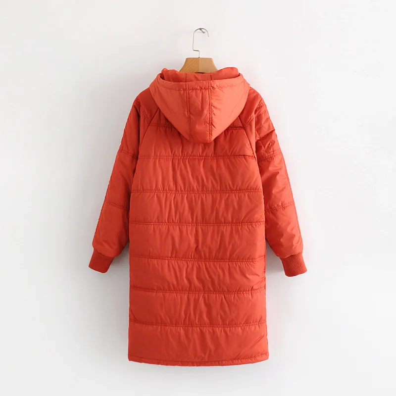 

C1510-Western Style 19 Winter New Style WOMEN'S Dress Solid Color Long Metal Ring Zipper Pocket Hooded Cotton-padded Clothes