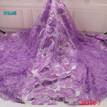 

2019 New Arcrivals African Brocade Lace Hot Sale Jacquard with Feathers Tulle Lace Nigeria Net Lace For Wedding dress YA2835B-7