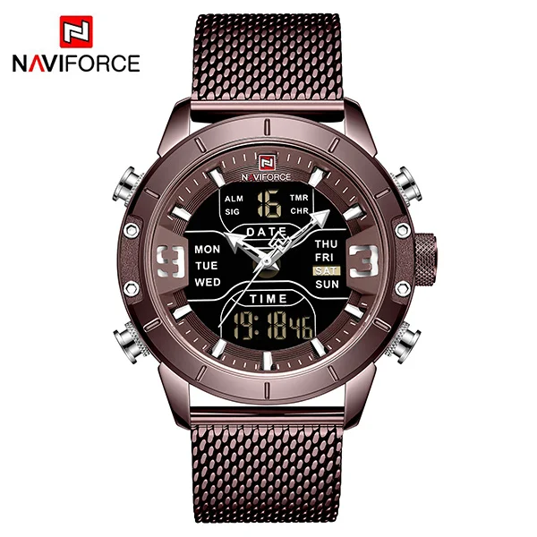 Coffe Naviforce Топ Brends мужские спортивные часы Роскошные наручные часы для мужчин s zegarek jam tangan anti air pria relogio masculino - Цвет: Coffe