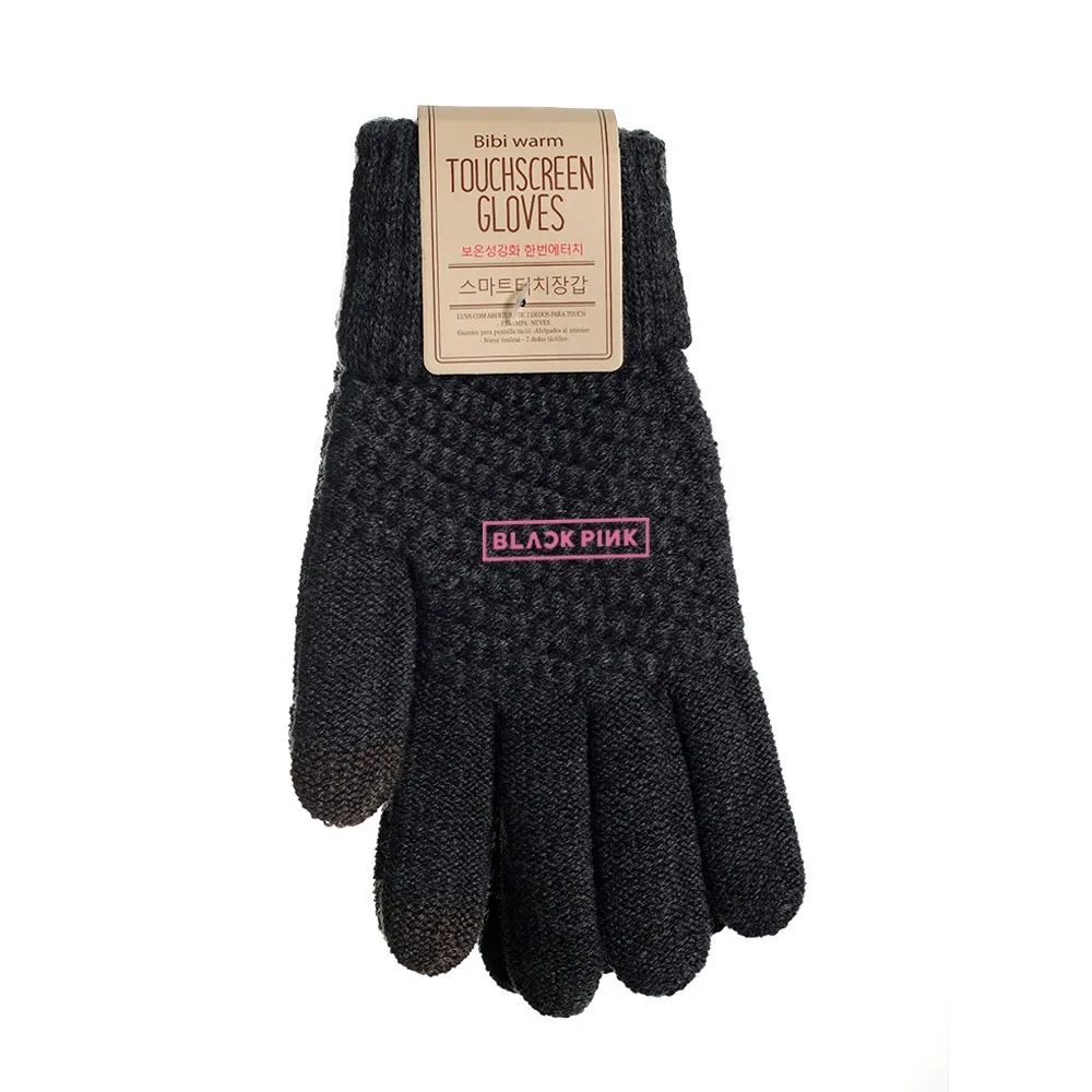 Модные черные розовые Kpop вязаные перчатки зимние плюс бархатные перчатки для сенсорного экрана теплые перчатки для мужчин и женщин из хлопка унисекс