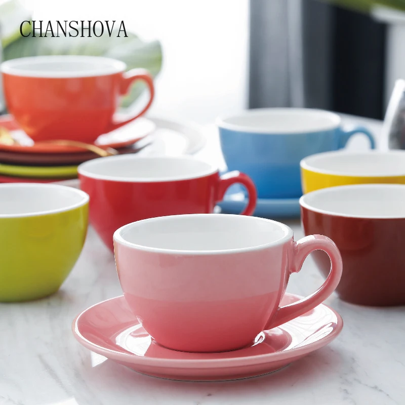 CHANSHOVA Modern Simplicity Ceramic Coffee Mug and Saucer 220ml Porcelain Coffee Cups Set Tea Milk Drinking Utensils H046