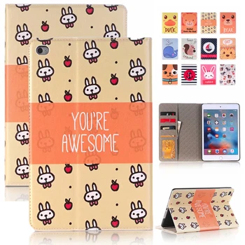 

Cartoon Cat Cover For iPad mini 4 Case A1538 A1550 PU Leather Card Slot Smart Ultra-Thin Stand Funda For iPad mini 4 case