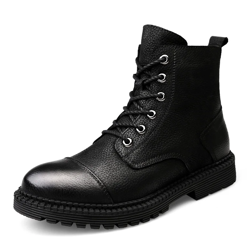 

Men's Moto Boots Outdoor Mid-calf Army Boots Men's Genuine Leather Military Desert Tactical Boot Shoe Black Combat Boots Winter