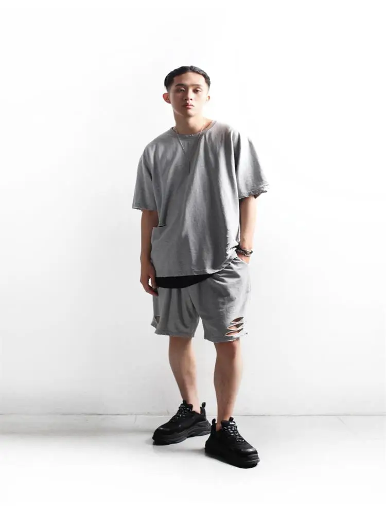 Men's Shorts Summer New Personality Hole Harajuku High Street Fashion Popular Youth Leisure Loose Oversized Shorts