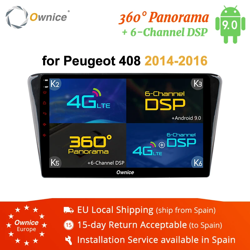 Автомобильный радиоплеер Ownice k3 k5 k6 Octa core Android 9 0 GPS navi для Peugeot 408 2014 2015 2016 2 Гб RAM 32 4G DSP