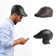 Винтажная Кепка Newsboy, теплый берет, кожаная кепка с ушками, для вождения, охоты, кепка для осени и зимы, винтажная мужская кожаная плоская кепка