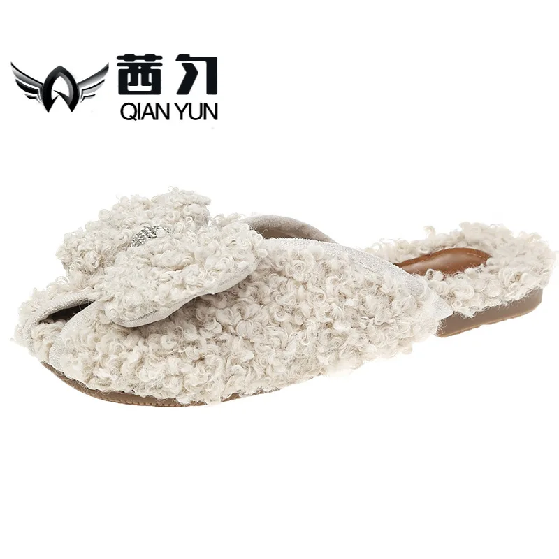 

Plush Slipper Women's Outer Wear Summer 2019 New Style Lamb Curly Fashion Network Red Closed-toe Lazy Anti-slip A- line Slippers