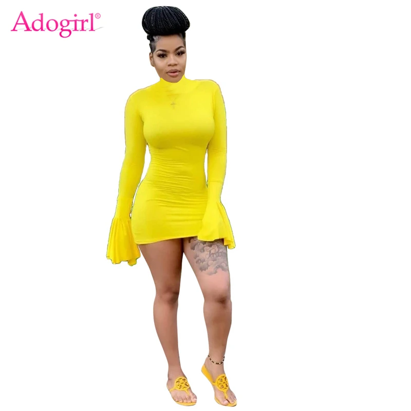 Adogirl 2019 осенне-зимнее однотонное облегающее платье водолазка длинный