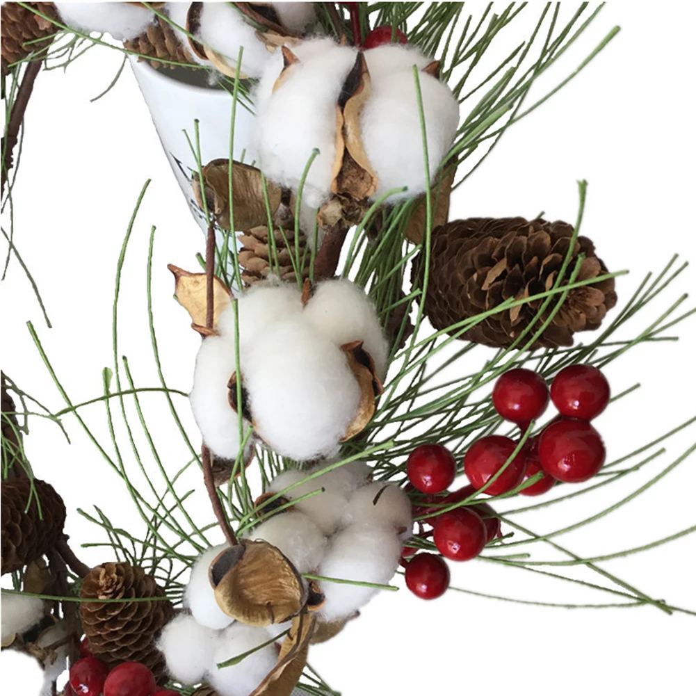 

Simulation Dry Cotton Pinecone Wreath Artificial Door Ring Garland Scene Layout For Home Party Festival Christmas Decoration