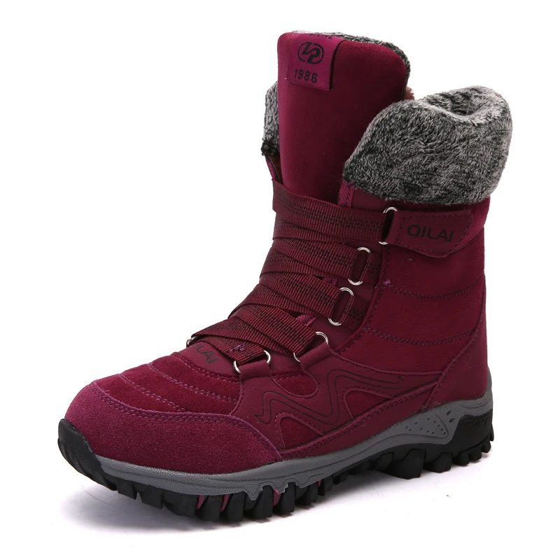 CUNGEL/новые женские ботинки; зимние ботинки из высококачественной кожи и замши; женские теплые водонепроницаемые зимние ботинки; Botas mujer - Цвет: 1182-purple