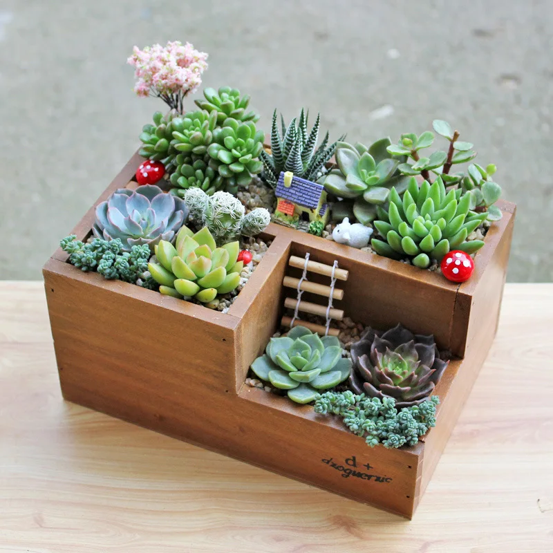 

4 grid wooden flower pot stand box Vintage Succulent planters for Nursery Crates Desktop Potted pen Holder Garden Device Trough